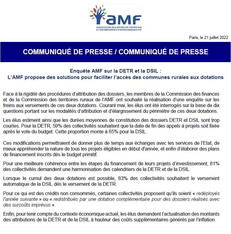 L’AMF propose des solutions pour faciliter l’accès des communes rurales aux dotations