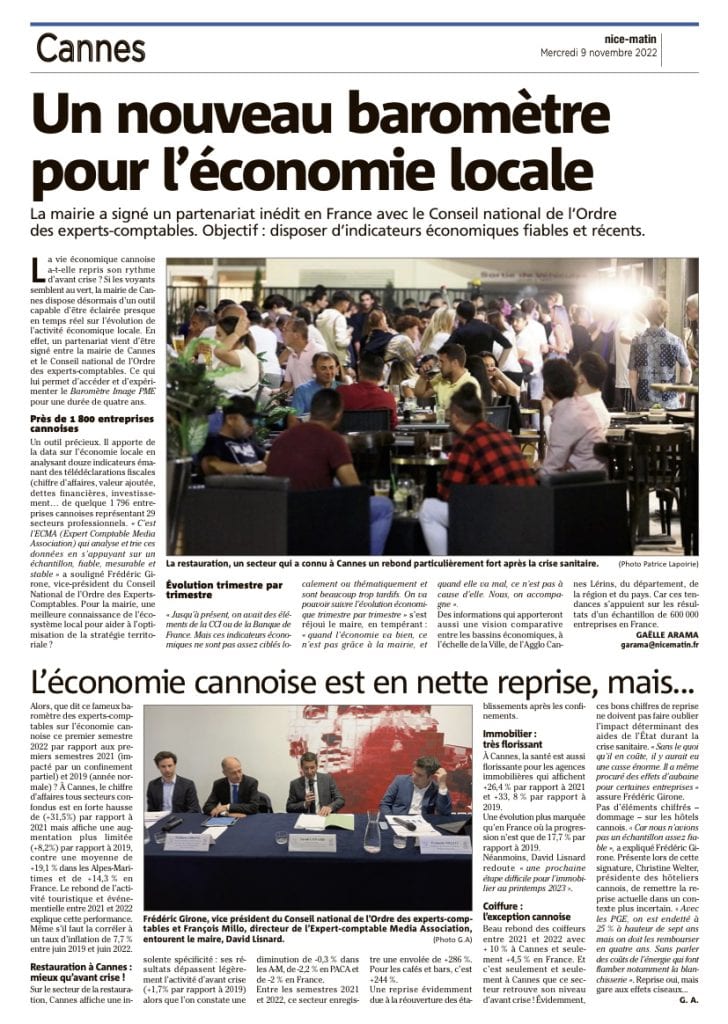 La Mairie de Cannes se dote d’un outil innovant à l’échelle nationale sur le suivi rapide et l’analyse de l’activité économique, en coopération avec le Conseil National de l’Ordre des Experts-Comptables — illustration 1