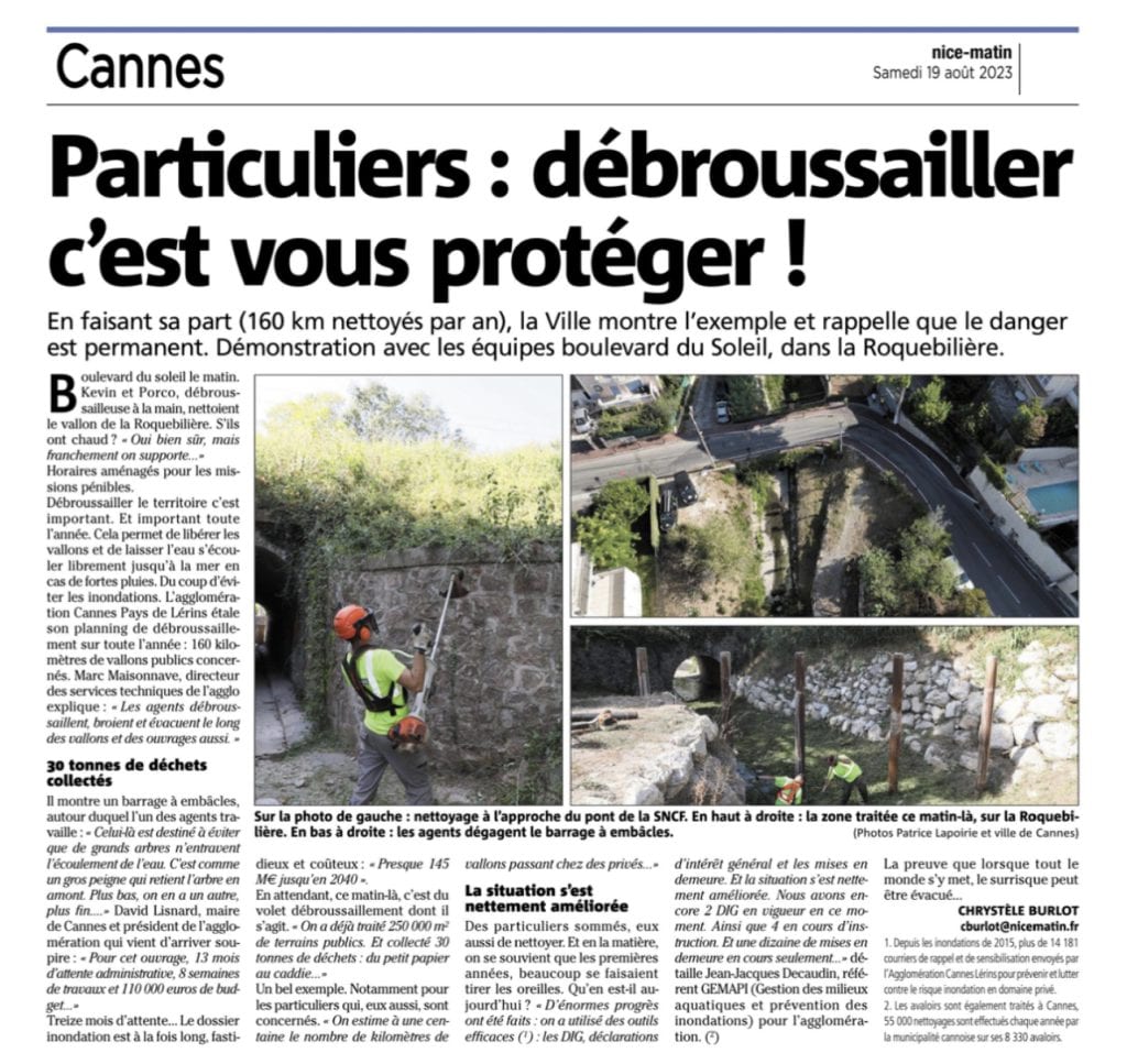 Prévention du risque inondation : la Mairie de Cannes et l'Agglo Cannes Lérins intensifient leurs opérations de nettoyage et de débroussaillage — illustration 1