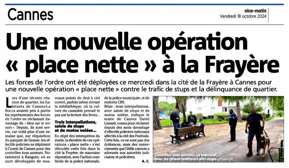 Cannes : nouvelle opération policière et judiciaire d'envergure à La Frayère — illustration 1
