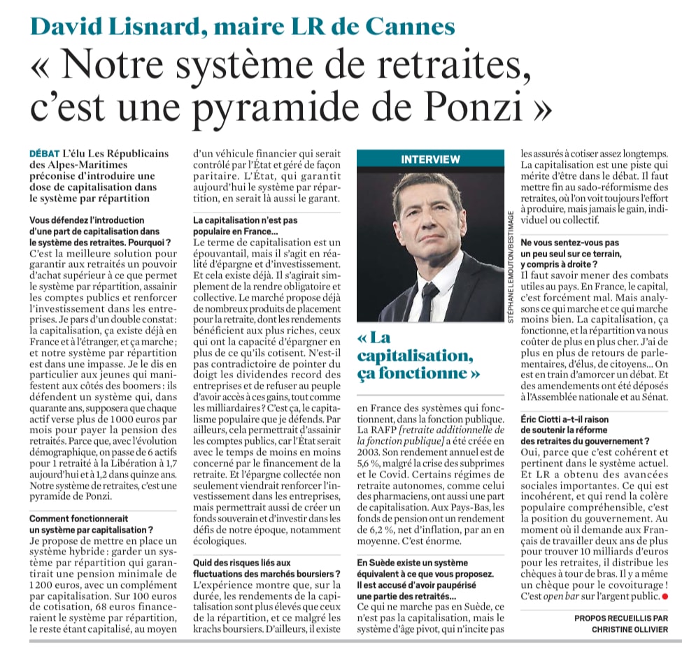 "Notre sytème de retraites, c'est une pyramide de Ponzi", David Lisnard pour Le JDD — illustration 1