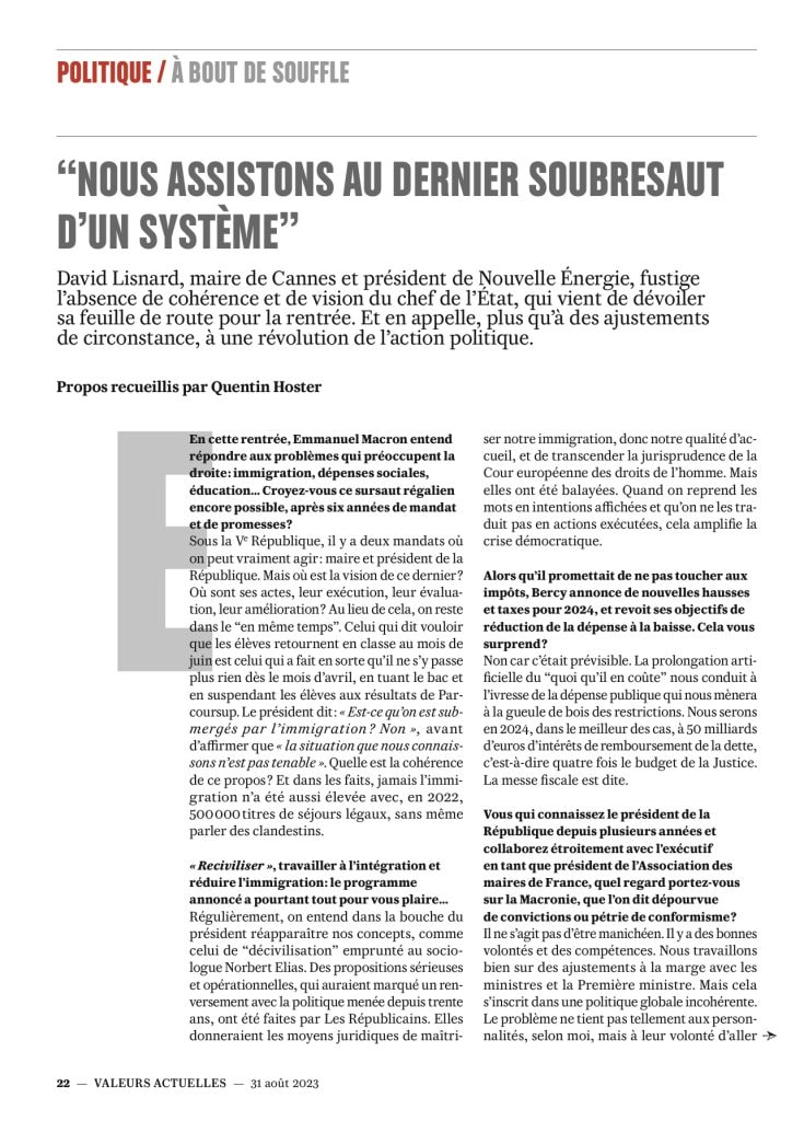 "Nous assistons au dernier soubresaut d'un système" : découvrez l'intégralité de l'interview de David Lisnard parue dans Valeurs Actuelles — illustration 1