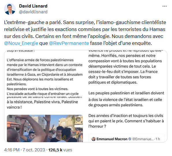 David Lisnard réagit à l'attaque terroriste perpétrée par le Hamas sur le sol israélien — illustration 1