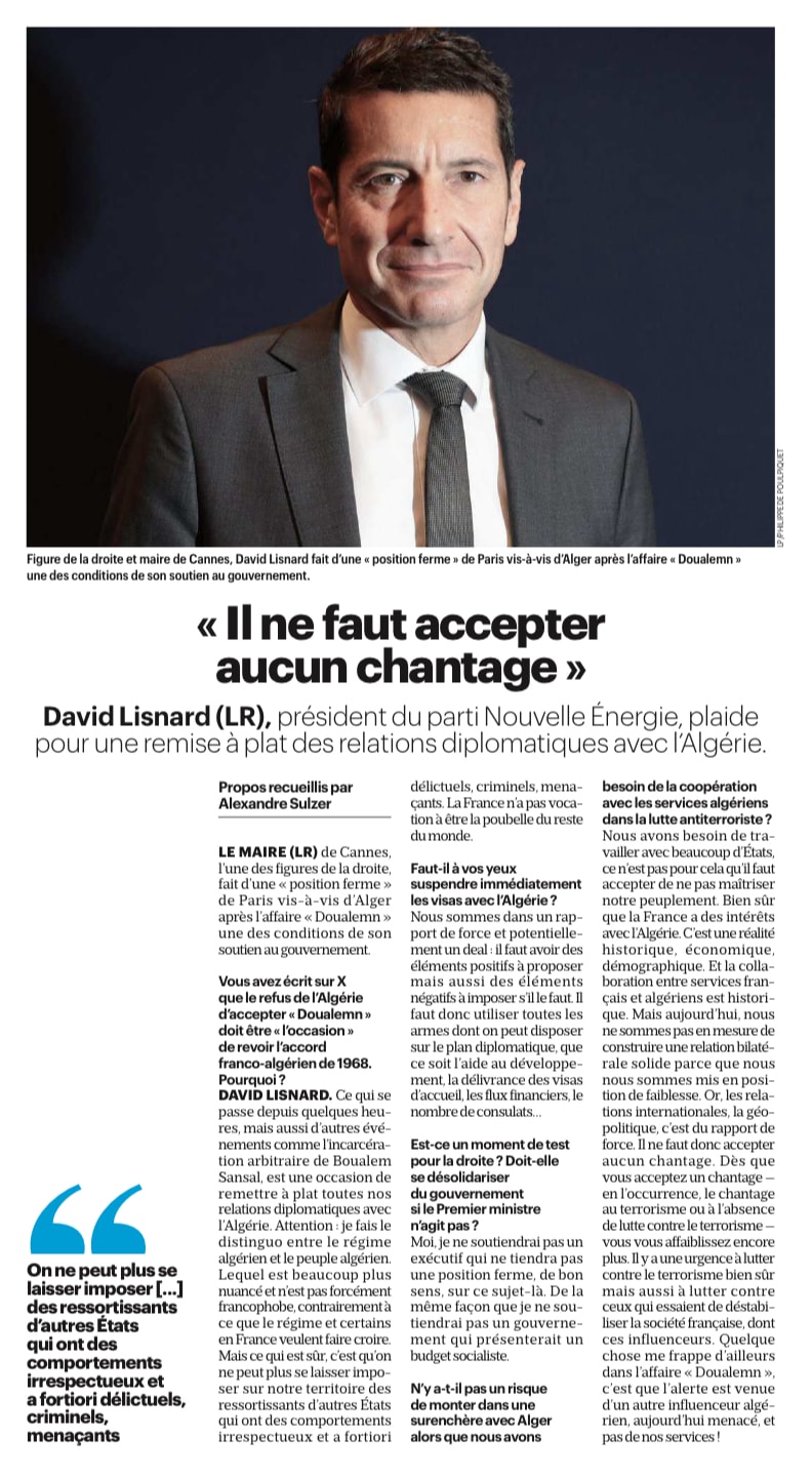 David Lisnard : « Il ne faut accepter aucun chantage d’Alger » — illustration 1