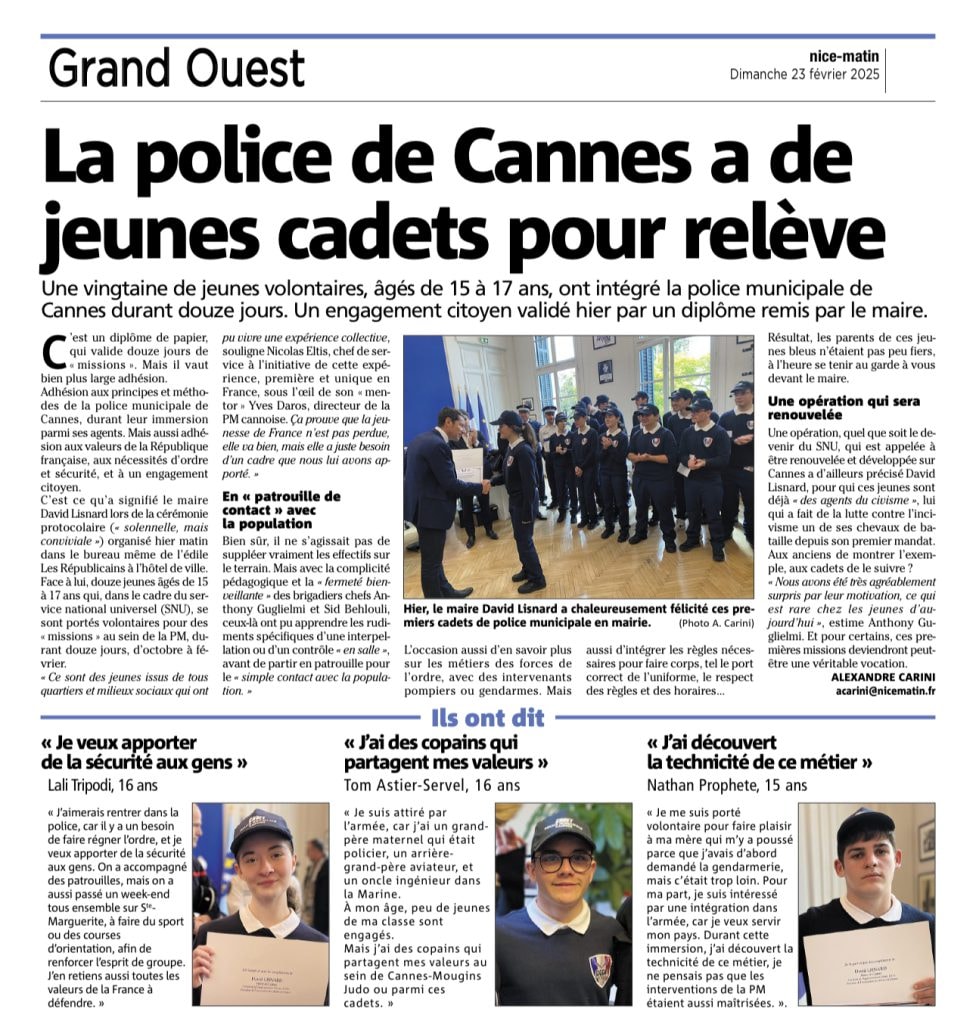 A Cannes, David Lisnard remet le diplôme de Cadet de la Police Municipale à 18 jeunes volontaires — illustration 1