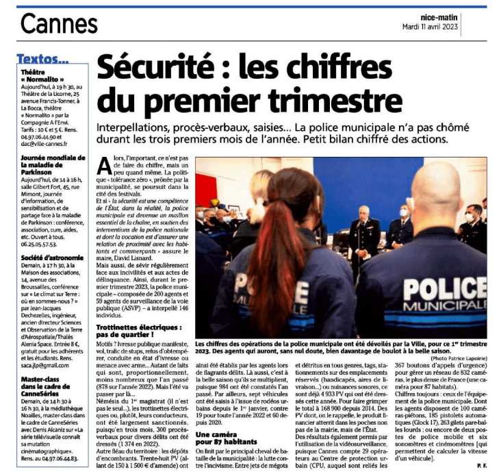 Sécurité à Cannes : les chiffres du premier trimestre