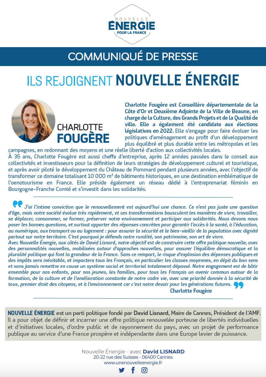 Charlotte Fougère rejoint Nouvelle Énergie