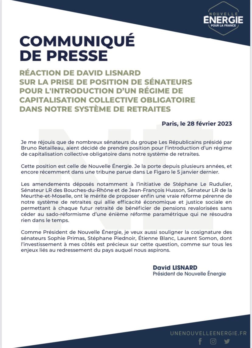 Retraites : des sénateurs se prononcent en faveur de l'introduction d'une dose de capitalisation, proposition portée par David Lisnard