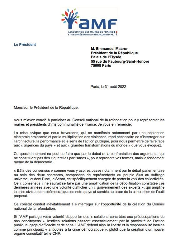 Conseil National de la Refondation : David Lisnard écrit à Emmanuel Macron