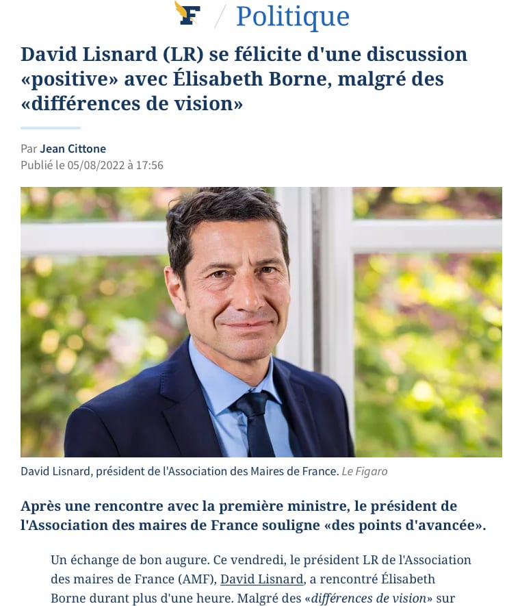 David Lisnard se félicite d'une discussion «positive» avec Élisabeth Borne, malgré des «différences de vision»