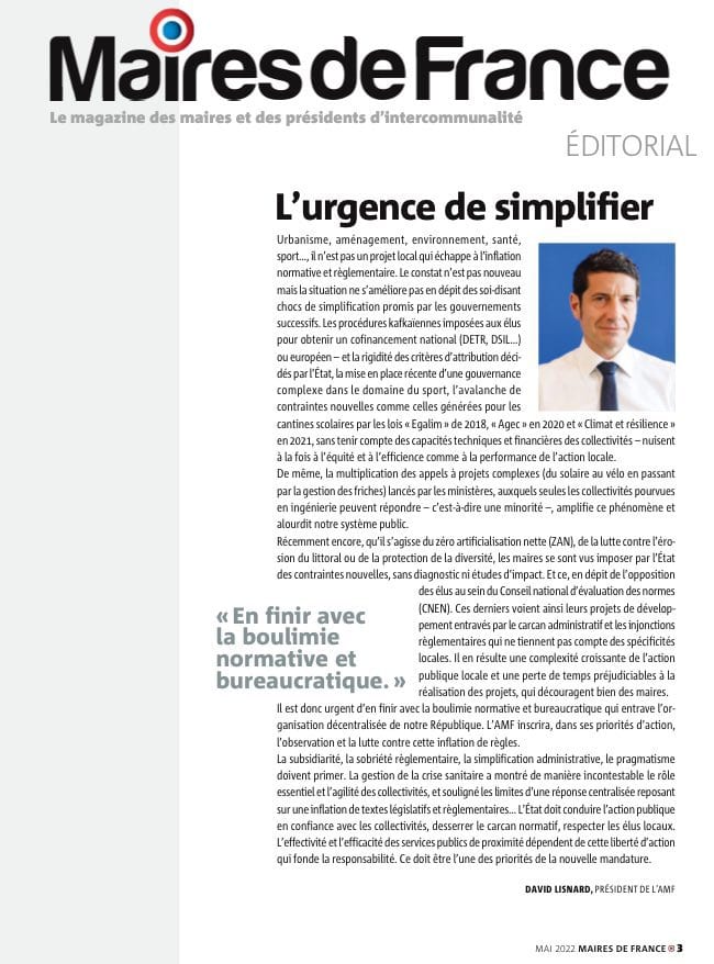 ÉDITO : David Lisnard « L’urgence de simplifier »