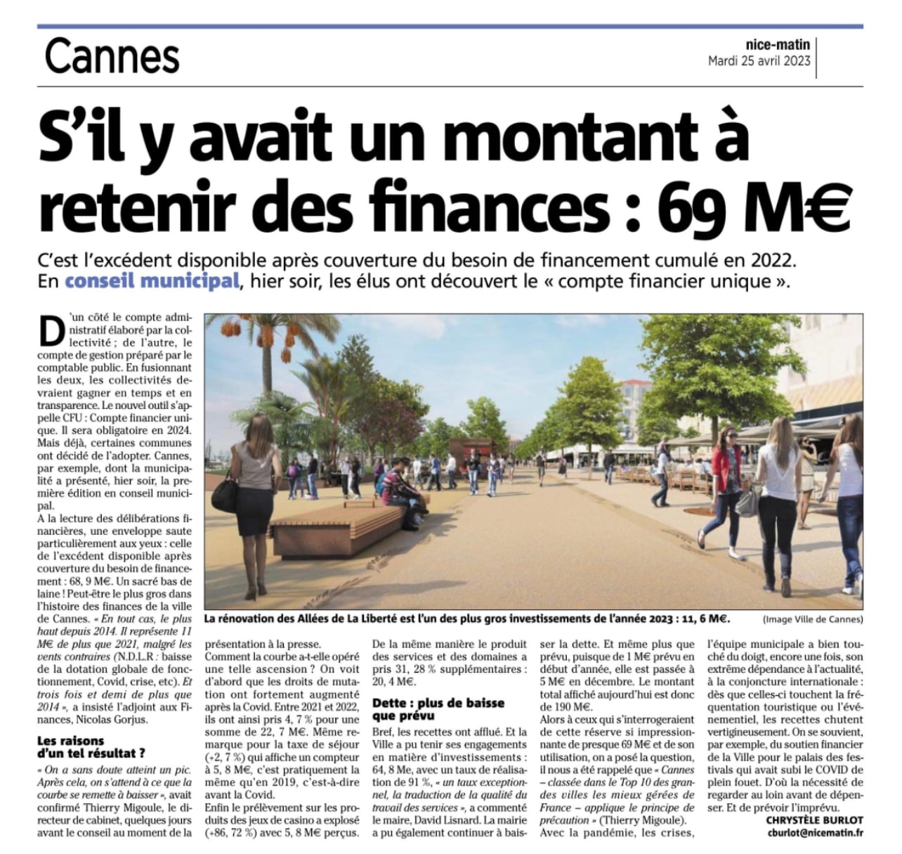 S'il y avait un montant à retenir des finances : 69 M€
