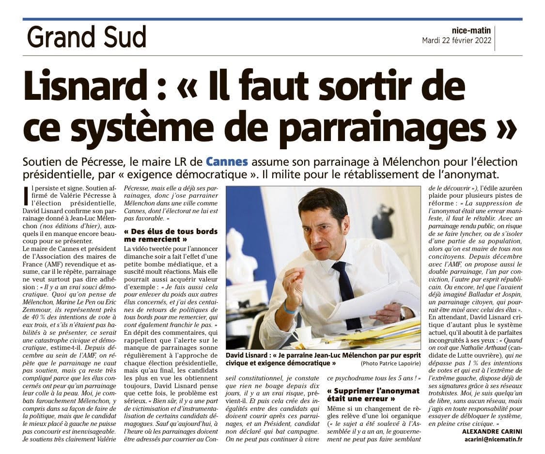 "Il faut sortir de ce système de parrainages"