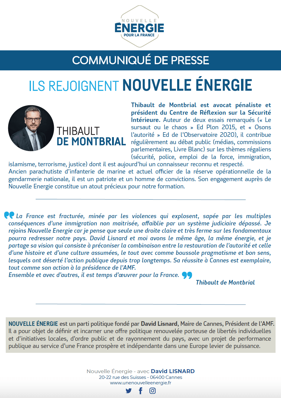 Thibault de Montbrial rejoint Nouvelle Énergie