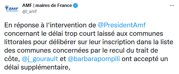 Recul du trait de côte : l'AMF obtient un délai supplémentaire pour l'inscription dans la liste des communes concernées