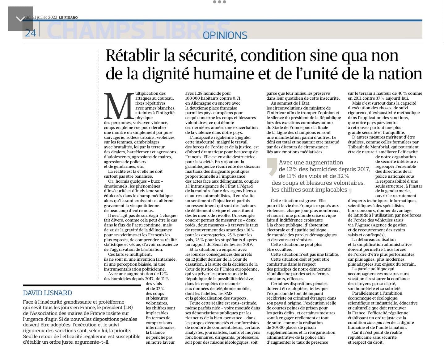 Rétablir la sécurité : condition sine qua non de la dignité humaine et de l'unité de la Nation
