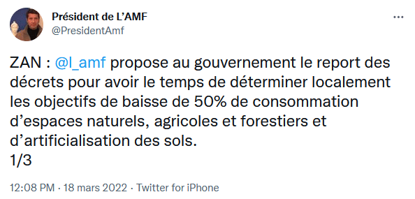 ZAN : l'AMF propose au gouvernement le report des décrets pour avoir le temps de déterminer localement les objectifs
