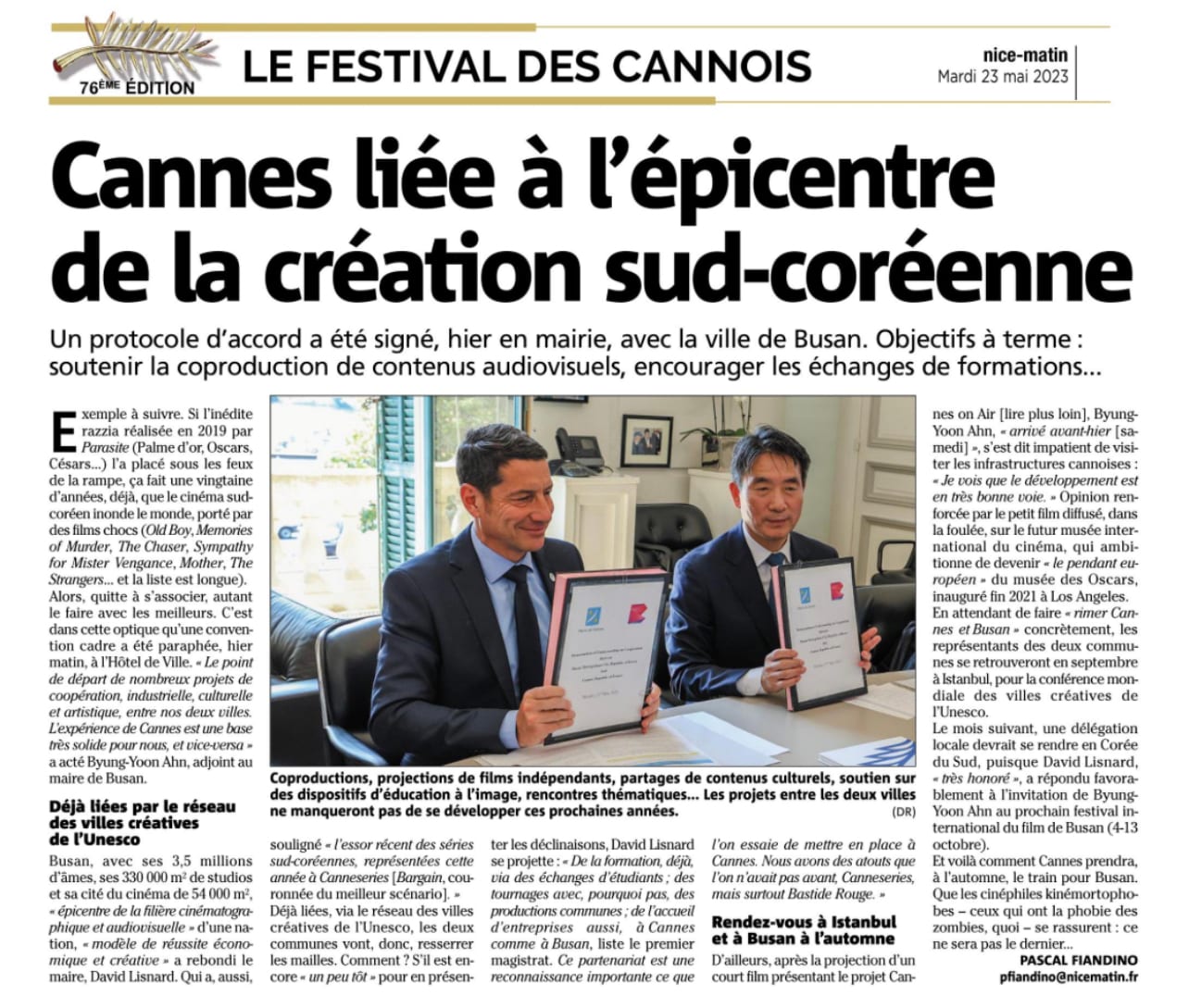 Cannes liée à l'épicentre de la création sud-coréenne