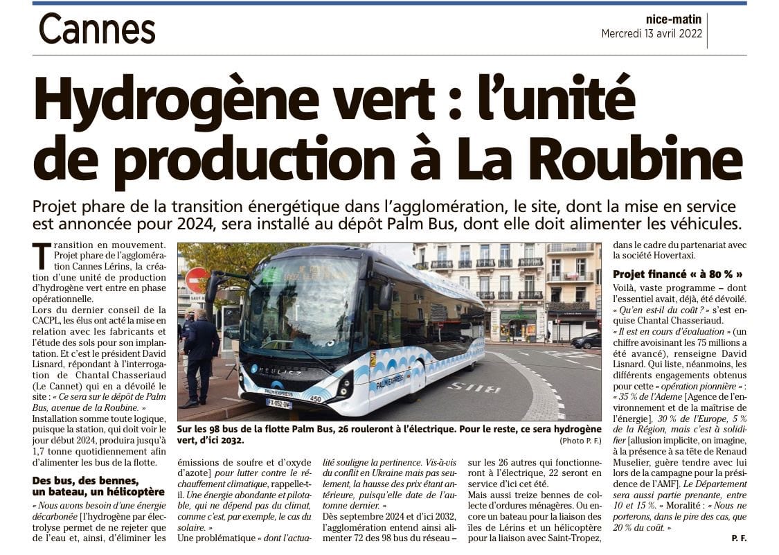 Hydrogène vert : l'unité de production à la Roubine