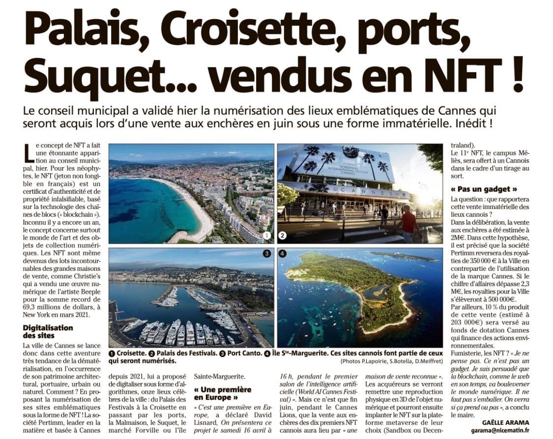 Palais, Croisette, port, Suquet... vendus en NFT !