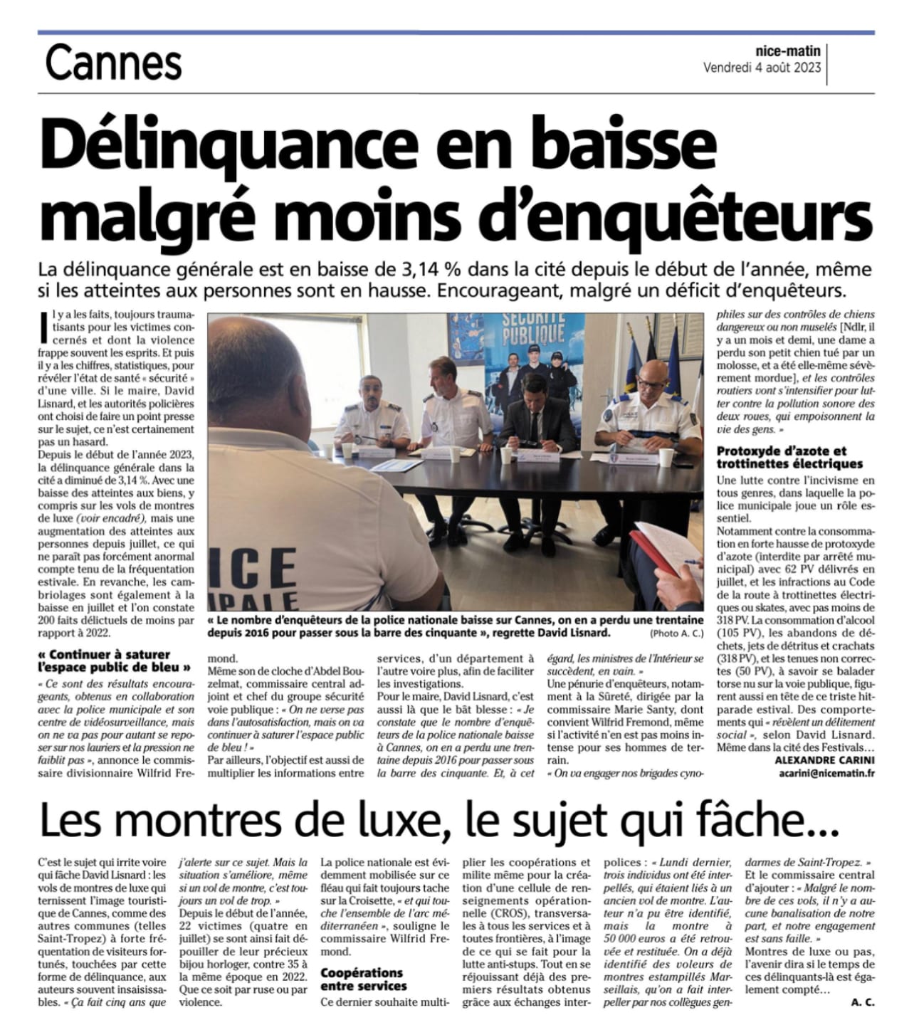 Cannes : délinquance en baisse malgré moins d'enquêteurs