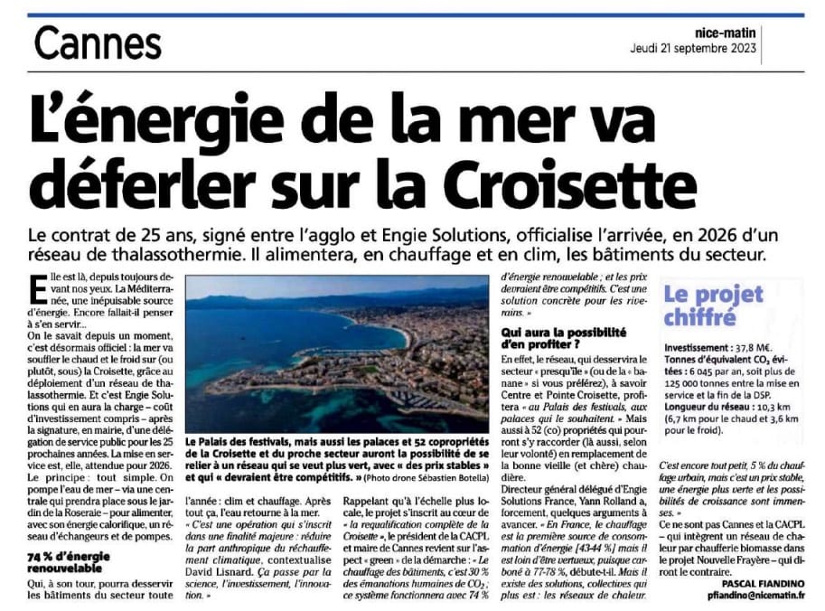 L'énergie de la mer va déferler sur la Croisette grâce au réseau écologique de thalassothermie