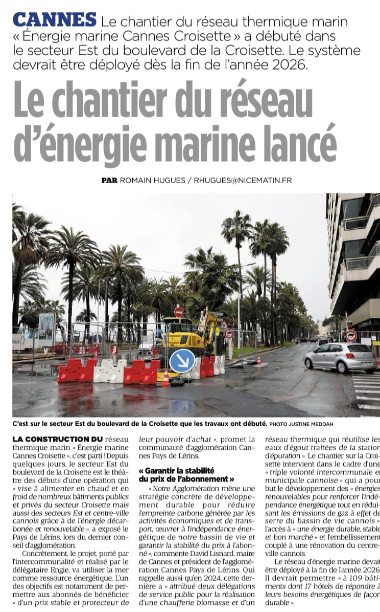 Chauffer ou refroidir les bâtiments de la Croisette grâce à l'énergie de la mer : le chantier est lancé !