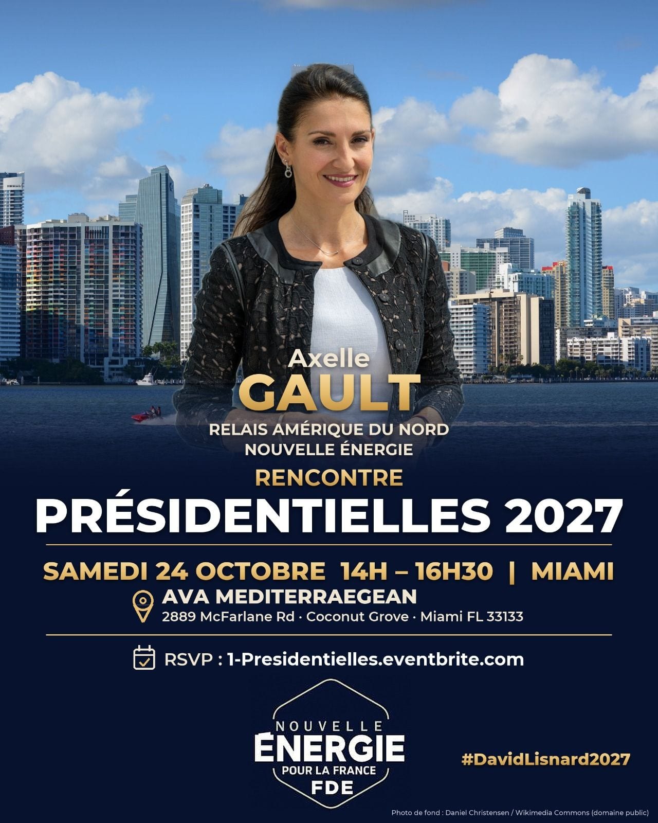 Illustration de l’événement : RENCONTRE PRÉSIDENTIELLES 2027 NOUVELLE ÉNERGIE MIAMI COCONUT GROVE